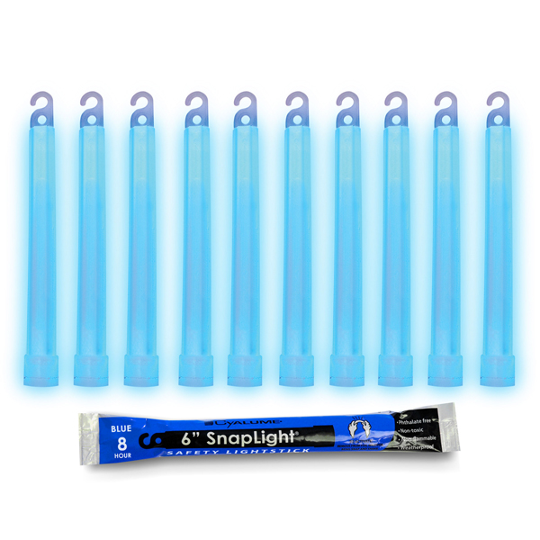 Set of 6 12inch 15mm Grande BLUE 12 Hour Safety Glow Sticks 